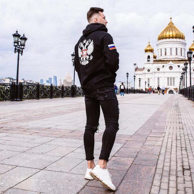 Худи черное с вышивкой серебром герба рф